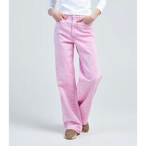 AMO Frida Wide Leg Jeans Pink Wash Size 32 High Rise Relaxed Fit High Rise